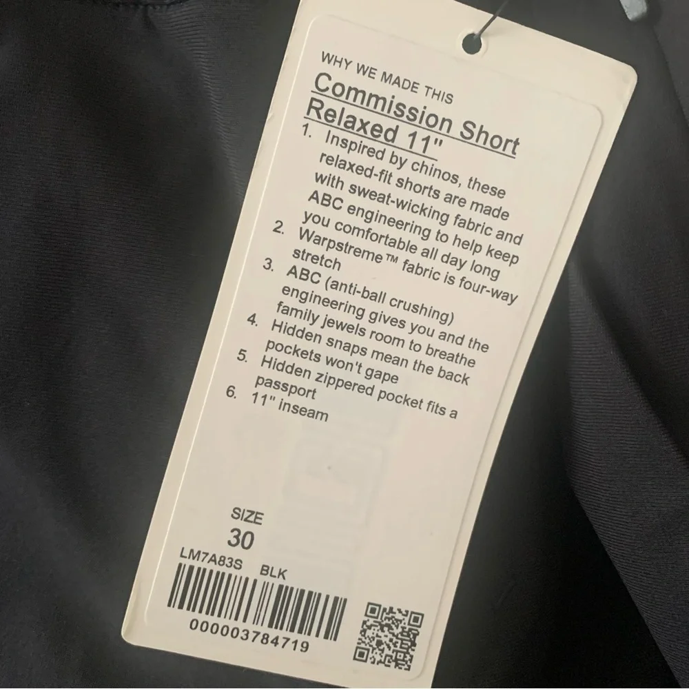NWT Lululemon Mens Commission Short 11”, black